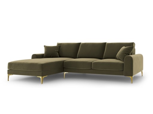 Coltar stanga, Madara, Mazzini Sofas, 5 locuri, gold legs, 254x182x90 cm, catifea, verde