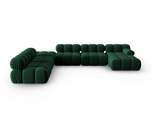 Coltar panoramic stanga 7 locuri design modular, Bellis, Micadoni Home, BL, 379x282x63 cm, catifea, verde bottle