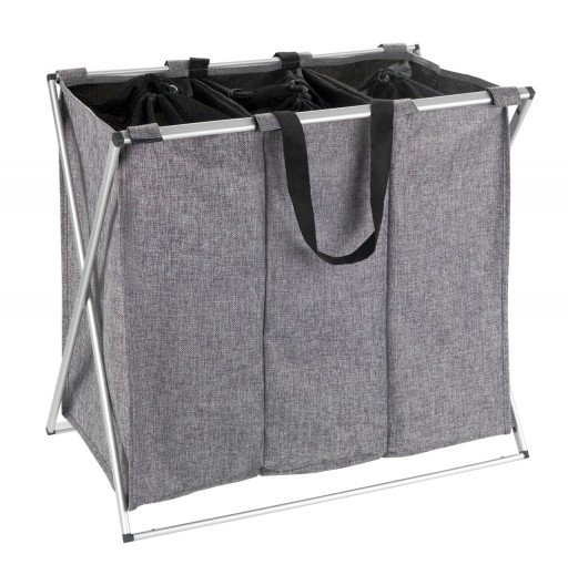 Cos de rufe cu 3 compartimente, Wenko, Trio, 130 L, 63 x 57 x 38 cm, poliester/aluminiu, gri