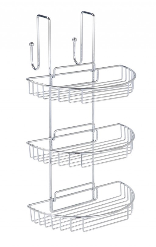 Etajera suspendata pentru dus, Wenko, cu 3 rafturi detasabile si 2 agatatoare, 27 x 51 x 29 cm, metal