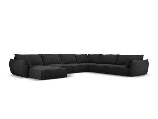 Coltar panoramic dreapta 8 locuri, Kaelle, Micadoni Home, BL, 384x284x85 cm, poliester chenille, negru