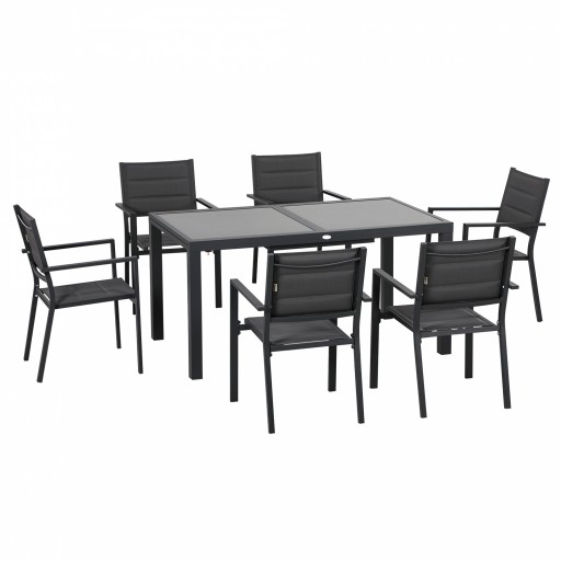 Outsunny Set de 7 Piese de Grădină din Aluminiu cu Masă Extensibilă și 6 Scaune cu Șezut din Plasă Respirabilă, 210x90x75 cm, Gri | Aosom Romania