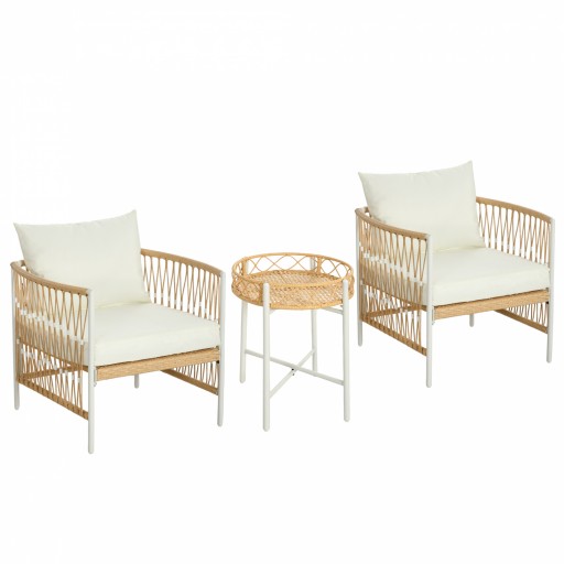 Outsunny Mobilier de Terasa din Rachita din 3 piese, Set de Terasa de Exterior din Ratan din PE, Mobilier de Balcon cu Perne Moi pentru Sezut