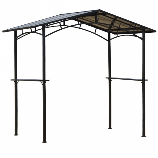 Outsunny Foișor de Grădină cu Acoperiș din PC și Rafturi Laterale, Structură din Aluminiu și Metal, 246x149x230 cm, Negru | Aosom Romania