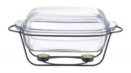 Chafing dish / Vas termorezistent cu incalzitor Saule, Ambition, 5.3 L, otel/sticla, negru/transparent