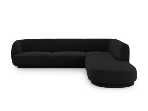 Coltar dreapta 6 locuri, Miley, Micadoni Home, BL, forma rotunjita, 258x248x74 cm, catifea, negru