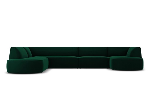 Coltar panoramic stanga 6 locuri, Ruby, Micadoni Home, BL, forma rotunjita, 366x273x69 cm, catifea, verde bottle