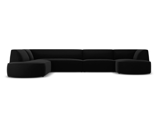 Coltar panoramic stanga 6 locuri, Ruby, Micadoni Home, BL, forma rotunjita, 366x273x69 cm, catifea, negru