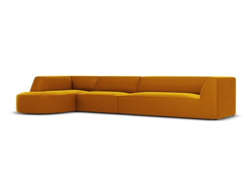 Coltar stanga 6 locuri, Ruby, Micadoni Home, BL, forma rotunjita, 366x180x69 cm, catifea, galben