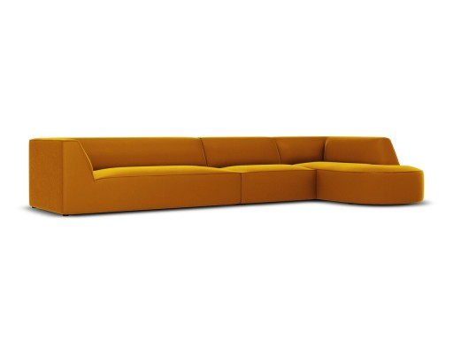 Coltar dreapta 6 locuri, Ruby, Micadoni Home, BL, forma rotunjita, 366x180x69 cm, catifea, galben