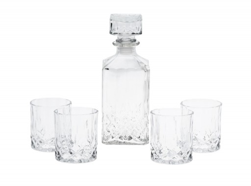 Set 4 pahare si sticla pentru whisky, sticla