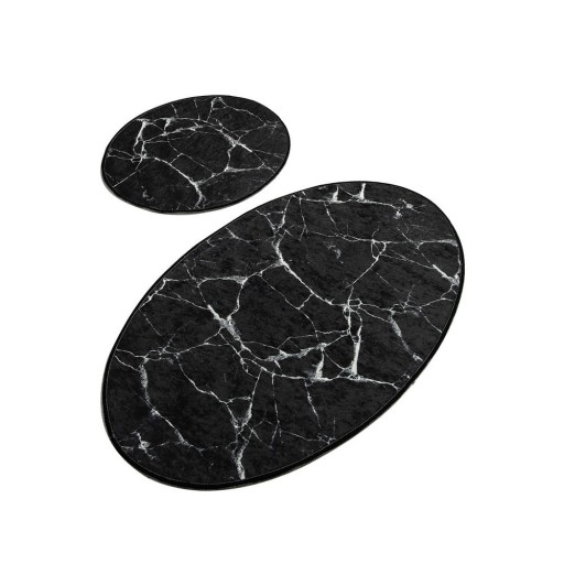 Set 2 covorașe ovale de baie Foutastic Marble, negru