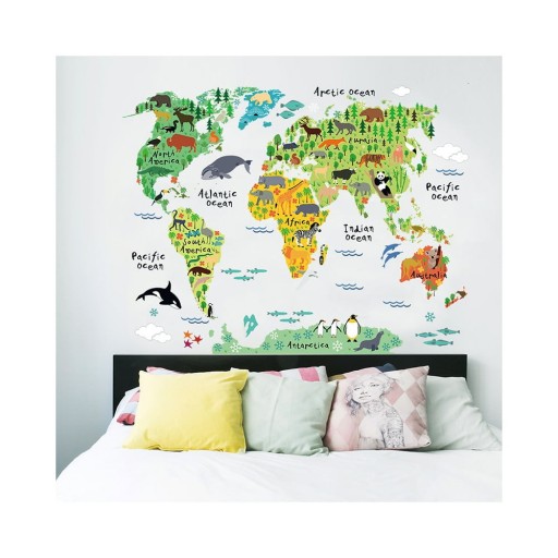 Autocolant de perete pentru camera copiilor Ambiance World Map, 73 x 95 cm