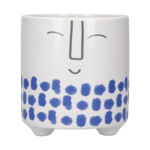 Ghiveci din ceramică Kitchen Craft Happy Face, alb-albastru