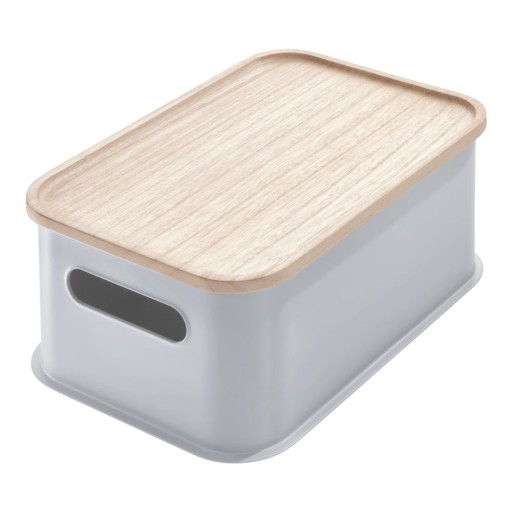 Cutie depozitare cu capac din lemn paulownia iDesign Eco Handled, 21,3 x 30,2 cm, gri