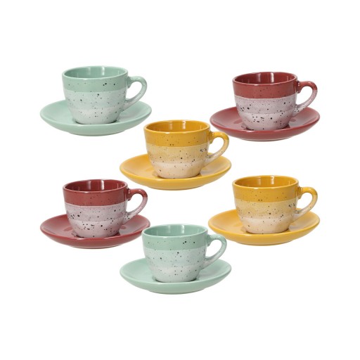 Set 6 cesti de cafea cu farfurie Louise Layers, Tognana Porcellane, 90 ml, ceramica, multicolor