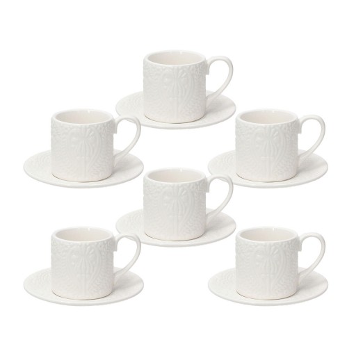 Set 6 cesti de cafea cu farfurie Ornament, Tognana Porcellane, 70 ml, portelan, alb