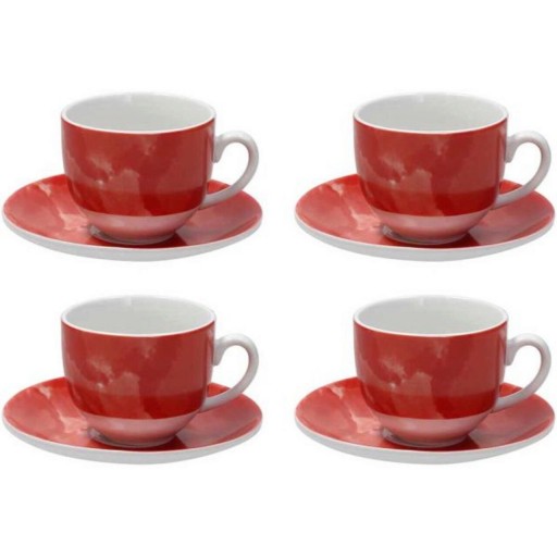 Set 4 cesti de cafea cu farfurie Sfera, Andrea Fontebasso, 250 ml, portelan, rosu