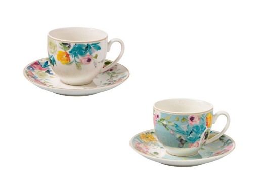 Set 2 cesti cu farfurie pentru cafea, Paradise Blue, Brandani, 90 ml, portelan