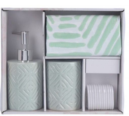 Set de baie Geometric, 4 piese, dolomit, verde