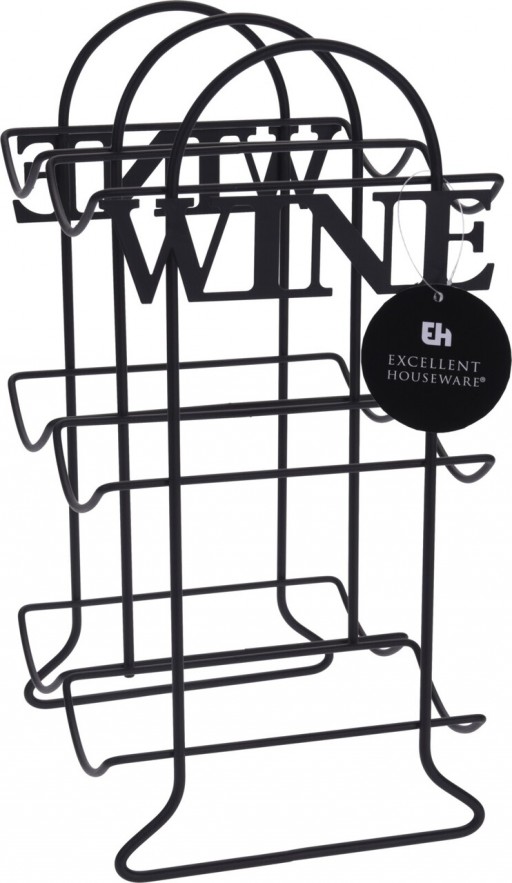 Suport pentru 6 sticle de vin Rack, 21x17x33 cm, metal, negru