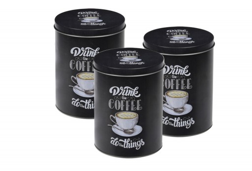 Set 3 recipiente pentru cafea Drink Coffee, 10.5x14 cm, aluminiu, negru