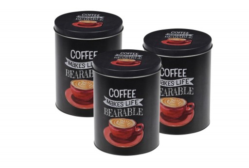 Set 3 recipiente pentru cafea Coffee Bearable, 10.5x14 cm, aluminiu, negru