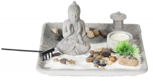 Suport pentru lumanare Buddha zen garden, 20.7x20.7x12.5 cm, ciment, gri