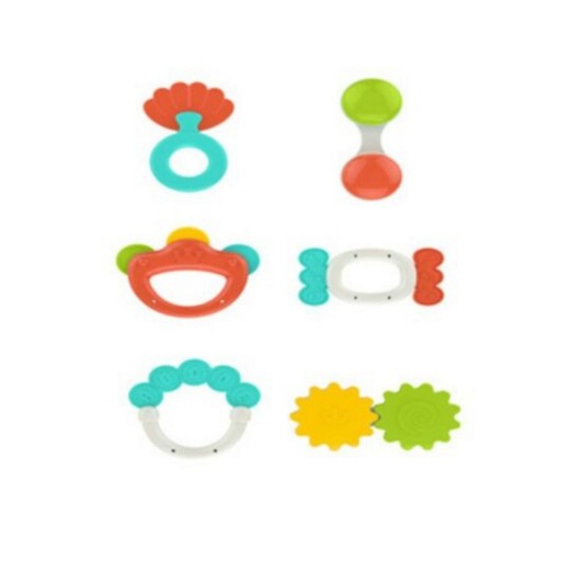 Set 6 jucarii pentru dentitie, Rattle Toys, HE0151, 0M+, silicon/plastic, multicolor