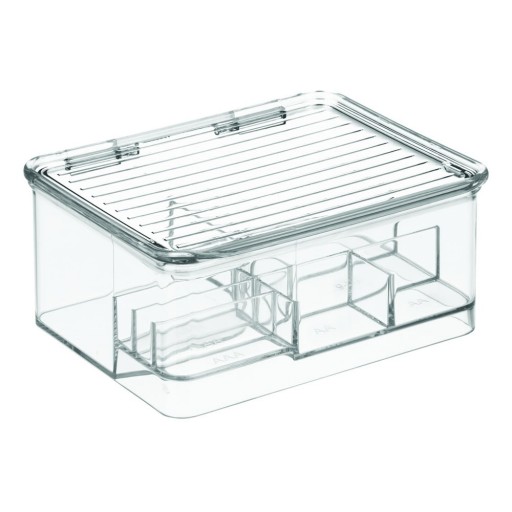 Organizator transparent compartimentat cu capac iDesign Linus, 17 x 14 cm