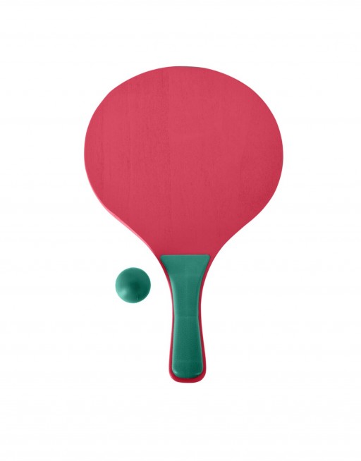 Set ping pong pentru plaja, 3 piese, lemn, verde/roz