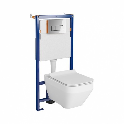 Set vas wc suspendat Crea Square cu capac soft close, rezervor incastrat Tech Line Opti si clapeta crom lucios