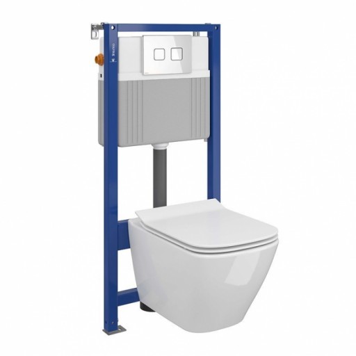 Set vas wc suspendat City Square cu capac soft close, rezervor incastrat pneumatic Aqua 52 si clapeta sticla alba