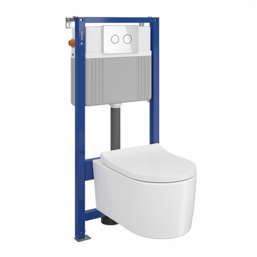 Set vas wc suspendat Inverto cu capac soft close, rezervor incastrat pneumatic Aqua 52 si clapeta sticla alba