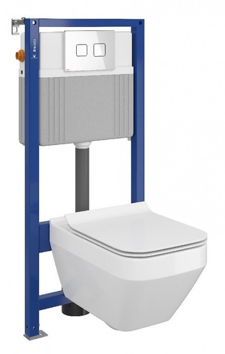 Set vas wc suspendat Crea cu capac soft close, rezervor incastrat pneumatic Aqua 52 si clapeta sticla alba