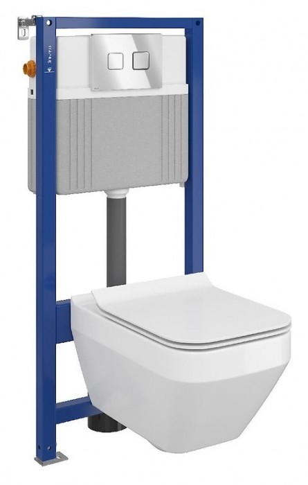 Set vas wc suspendat Crea cu capac soft close, rezervor incastrat pneumatic Aqua 52 si clapeta crom lucios