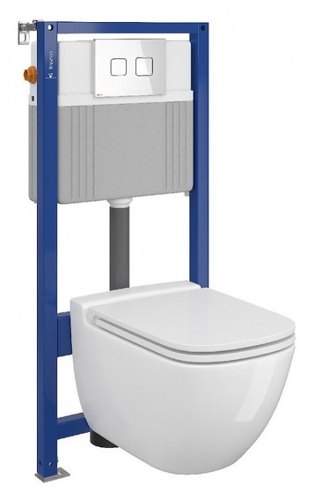 Set vas wc suspendat Caspia cu capac soft close, rezervor incastrat pneumatic Aqua 52 si clapeta sticla alba