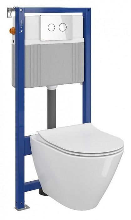 Set vas wc suspendat City cu capac soft close, rezervor incastrat pneumatic Aqua 52 si clapeta sticla alba