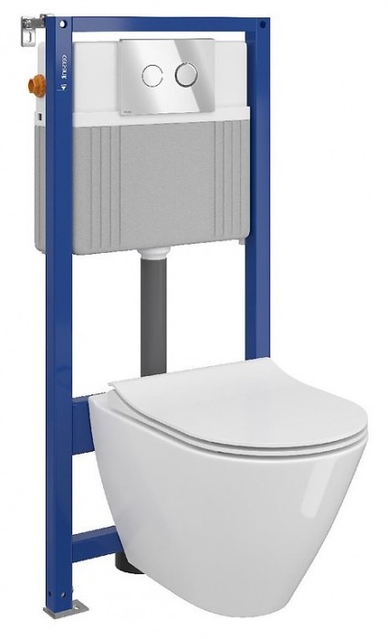 Set vas wc suspendat City cu capac soft close, rezervor incastrat pneumatic Aqua 52 si clapeta crom lucios