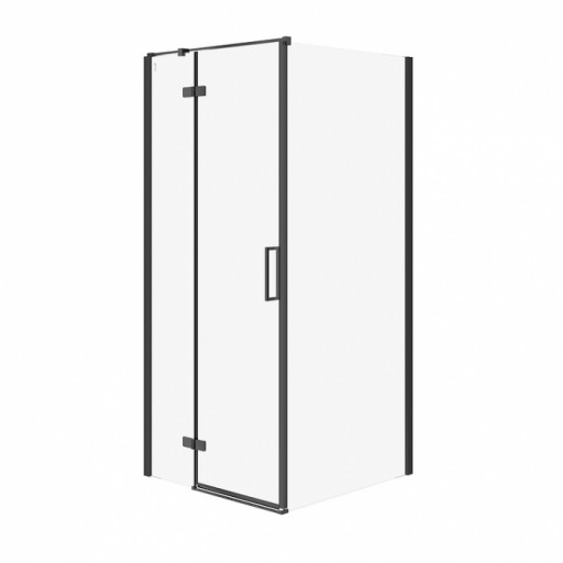 Cabina de dus patrata 90x90 cm Cersanit Jota, negru mat cu usa batanta stanga