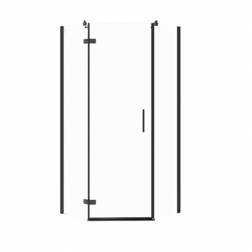 Cabina de dus pentagonala 90x90 cm Cersanit Jota, negru mat cu usa batanta stanga