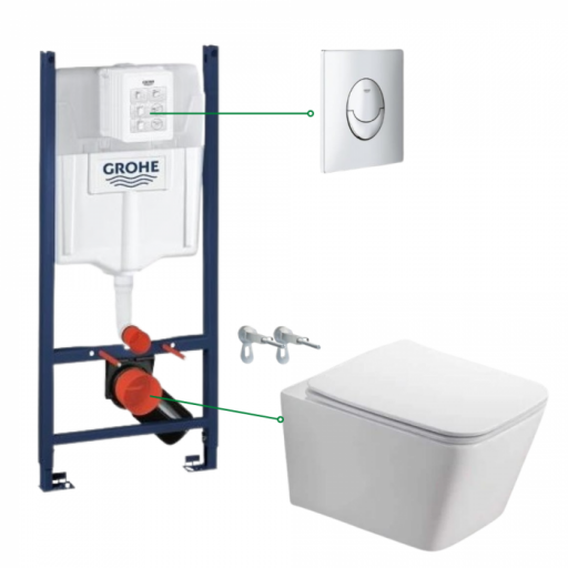 Set vas wc suspendat, clapeta crom, rezervor Grohe Rapid SL