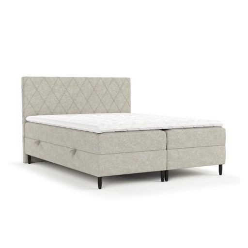 Pat boxspring gri/bej cu spațiu de depozitare 200x200 cm Gwen – Maison de Rêve