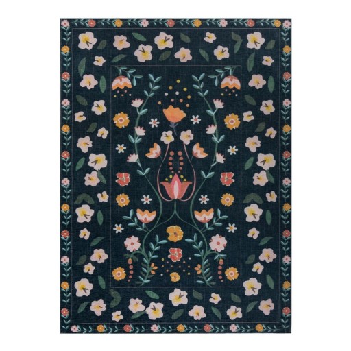 Covor albastru închis lavabil 170x240 cm MATCH NORDIC FLORAL – Flair Rugs