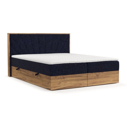 Pat boxspring albastru închis/în culoare naturală cu spațiu de depozitare 160x200 cm Asahi – Maison de Rêve