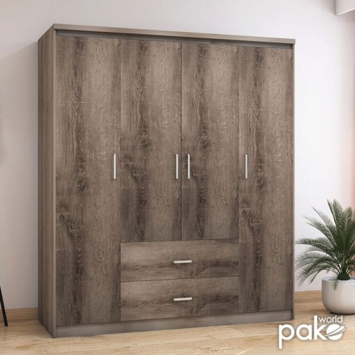 Dulap pentru haine Olympus, Pakoworld, cu 4 usi, 159x57x183 cm, PAL melaminat, castillo/toro