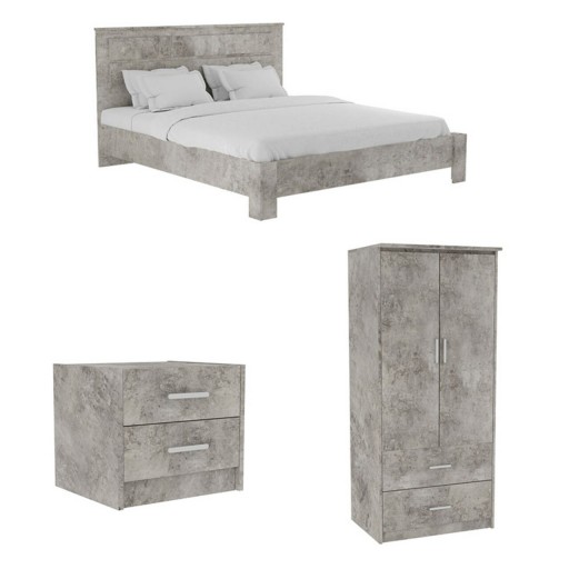 Set mobilier dormitor 3 piese Couple II, Pakoworld, pat 160x200 / dulap haine / noptiera, gri inchis