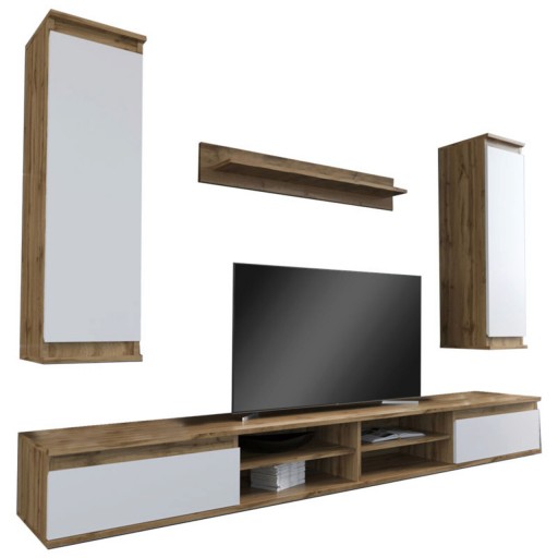 Mobilier pentru living Sandro, Pakoworld, 220x37x160 cm, PAL/MDF, maro/alb