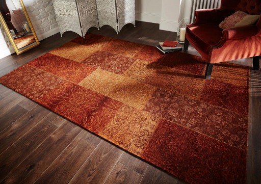 Covor Parchwork Chenille, Flair Rugs, 120x170 cm, fibre acrilice, teracota