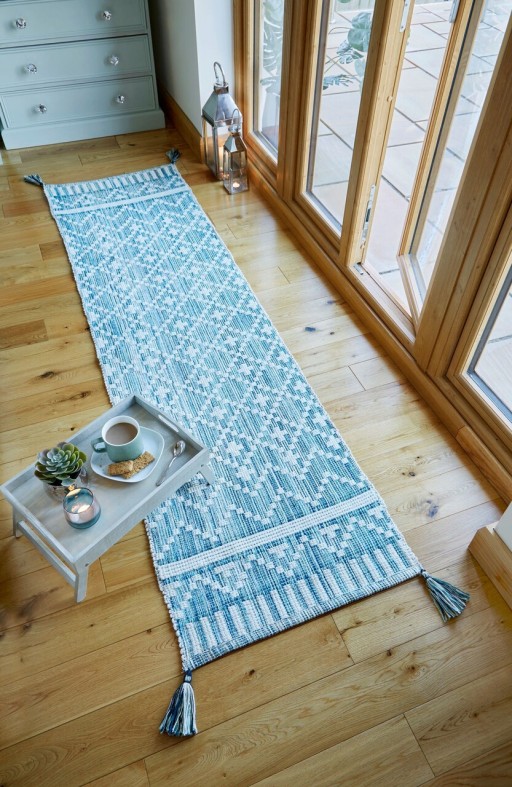 Covor Lella, Flair Rugs, 60x200 cm, bumbac, ivoar/teal